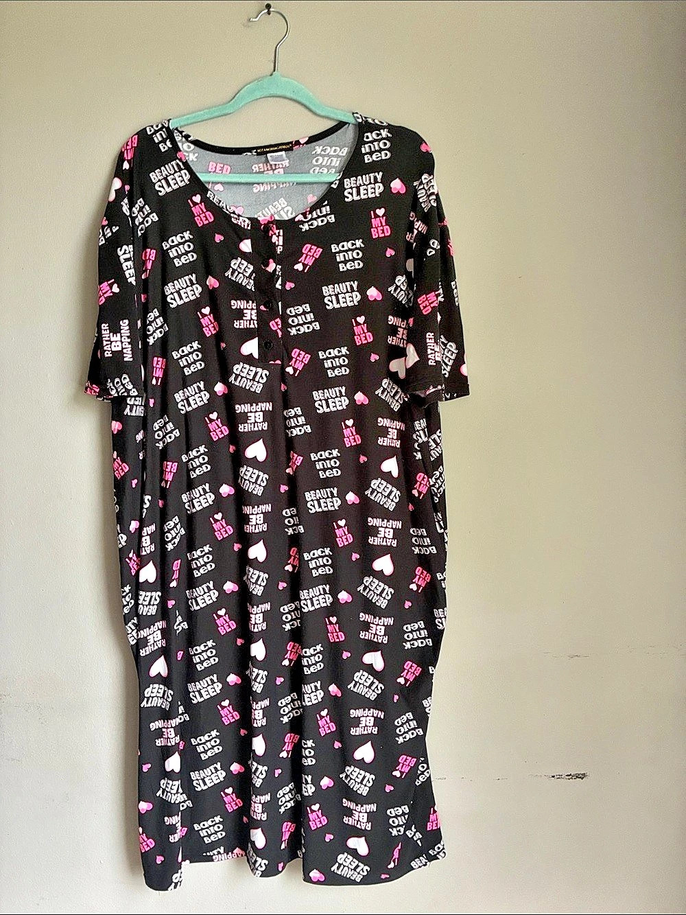 Not A Morning Person Beauty Sleep Short Sleeve Nightshirt Black & Pink